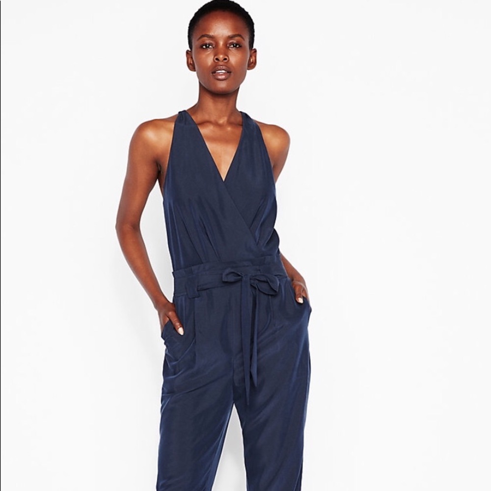Belted Navy Blue Surplice jumpsuit Size 14